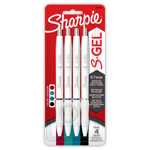 Sharpie 2206098 S-Gel Fashion Barrel Gel Pens ? Pearl White, Medium 0.7mm, 4-Pack Assorted