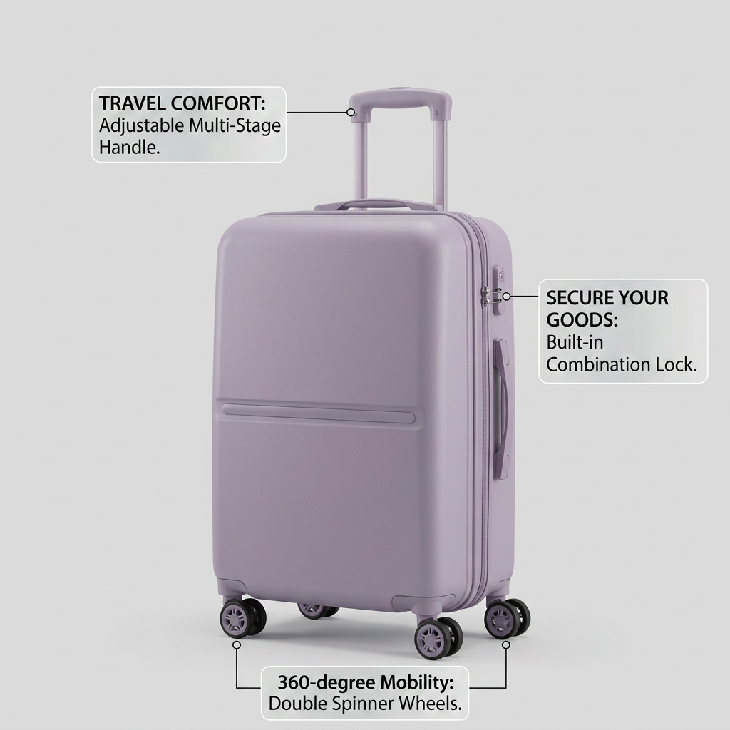A visual feature matrix highlighting key operational features of the Bugatti Salerno Carry-On Luggage.