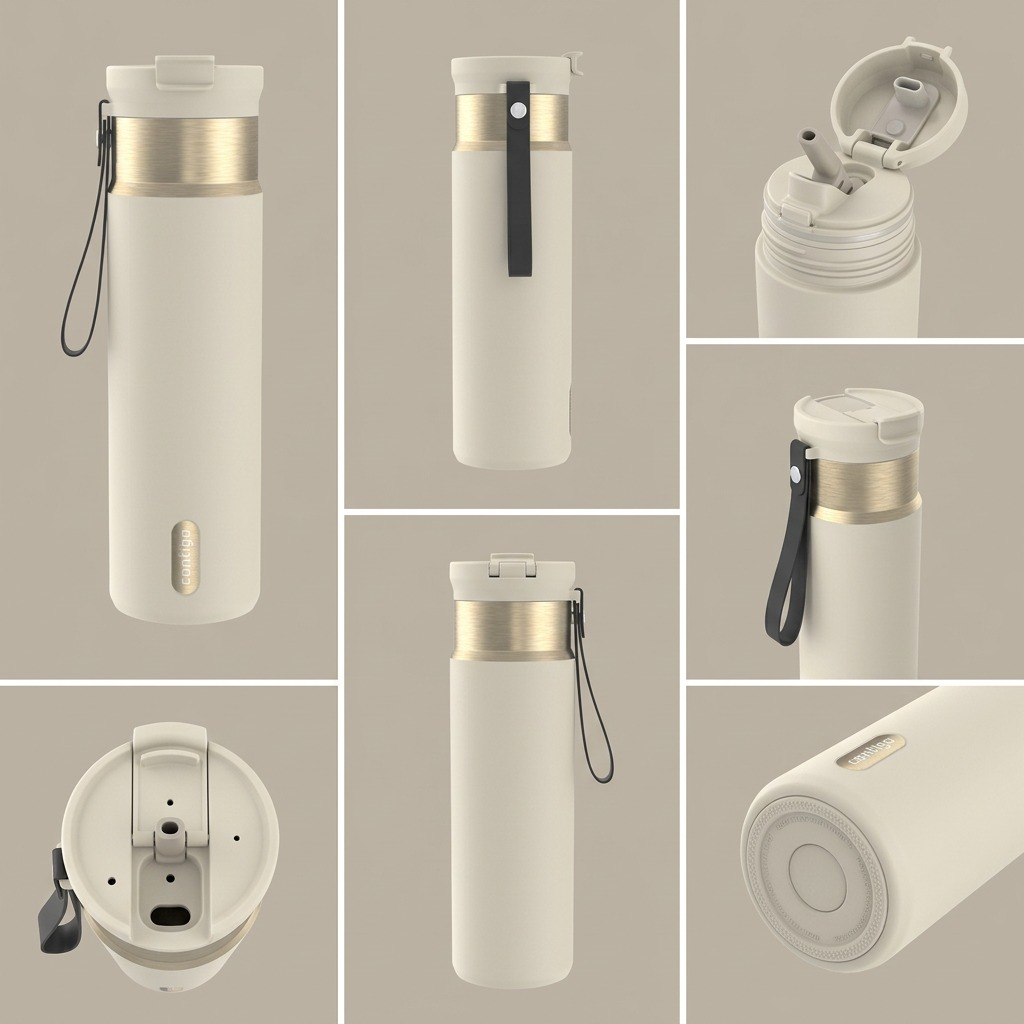 A visual comparison matrix of the Contigo 24 oz Dual Sip PVD - Oatmilk from multiple angles on a grid.