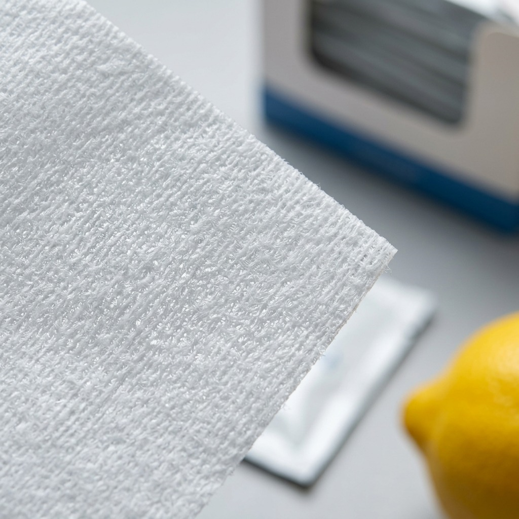 Macro close-up of a BiOSS antibacterial surface wipe showing the durable, textured fabric weave.