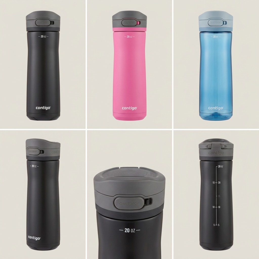 A grid matrix view of two sizes and angles of the Contigo Jackson Chill 2.0 water bottle.