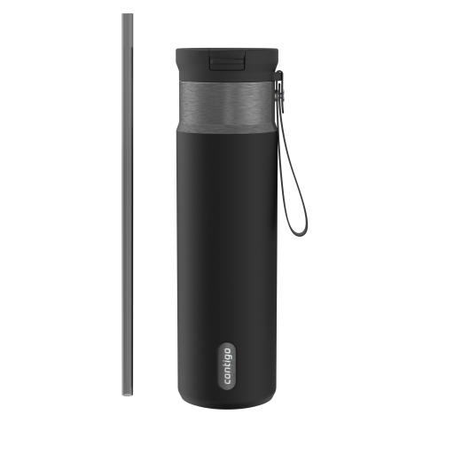 Contigo Snapseal Insulated Stainless Steel Travel Mug with Straw 24 oz Licorice Gunmetal