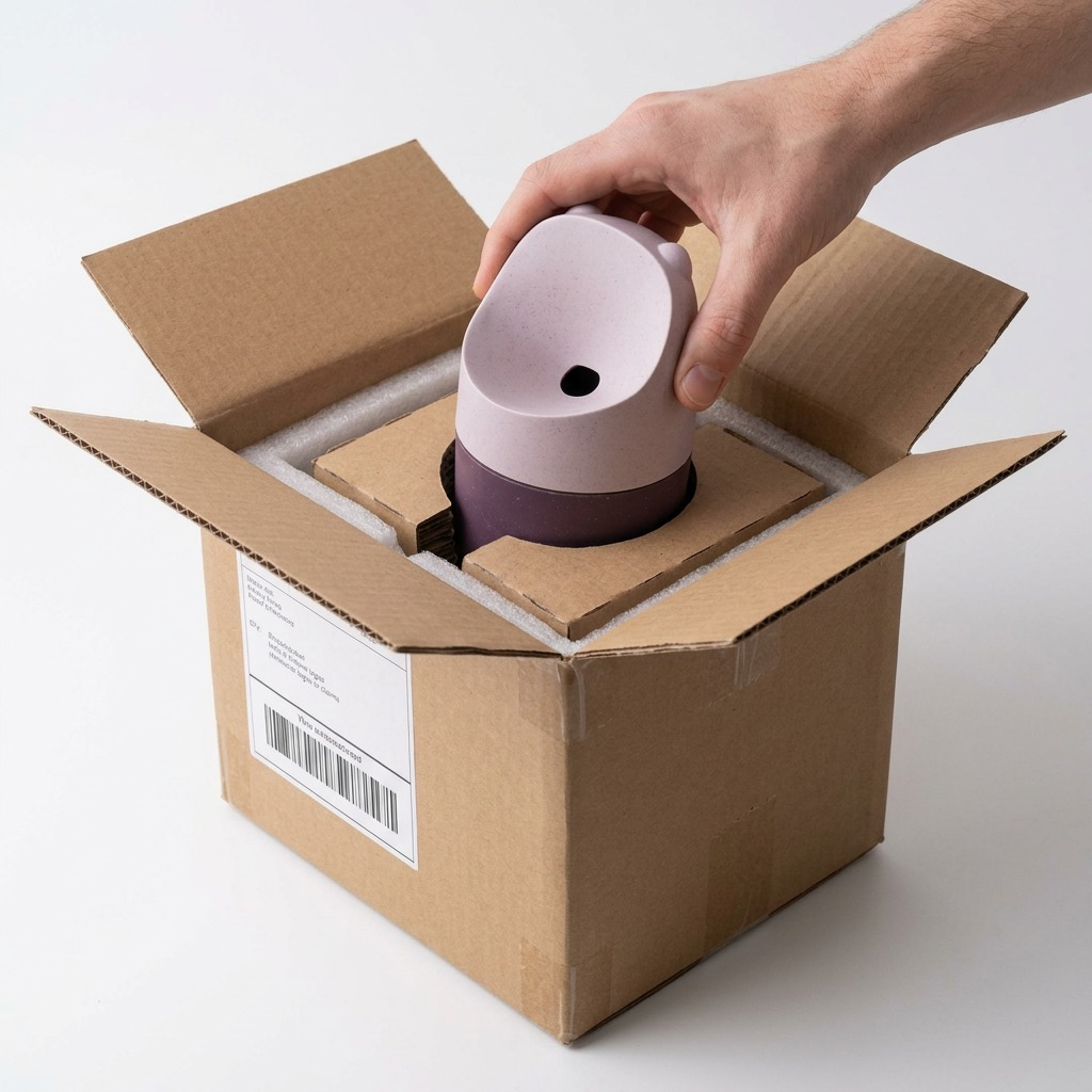 Hand lifting a Garden Rose Happy Sinks KONNA Fruit Fly Trap from secure shipping box packaging.