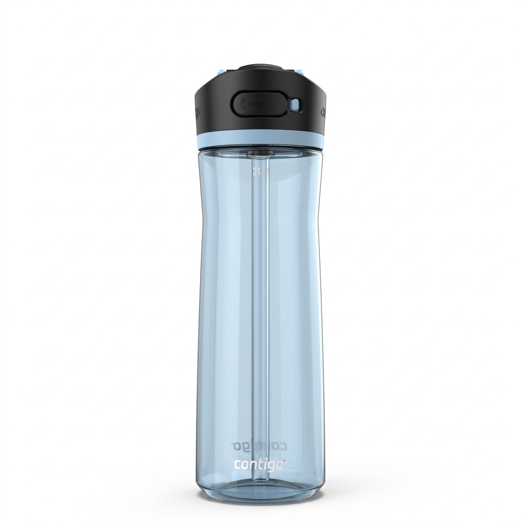 A high-resolution, centered view of the light blue Contigo 24 oz Autospout Ashland 2.0 water bottle against a pure white background.