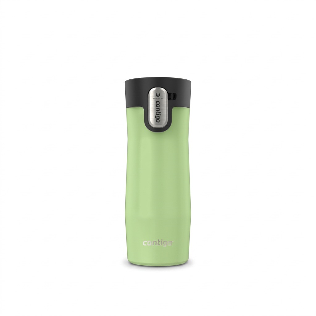 A high-resolution ecommerce hero shot of the Contigo West Loop 3.0 travel mug in Cucumber Frosted Pearl, displayed against a pure white background. The focus is sharp on the product details and brand logo.