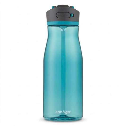 Pure hero shot of the Contigo 40 oz Autospout Ashland 2.0 water bottle in Juniper on white background.
