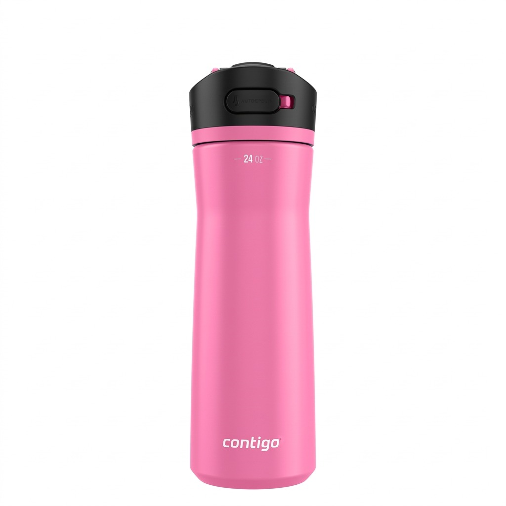 Pure hero shot of the 24 oz Contigo Ashland 2.0 water bottle in Azalea pink.