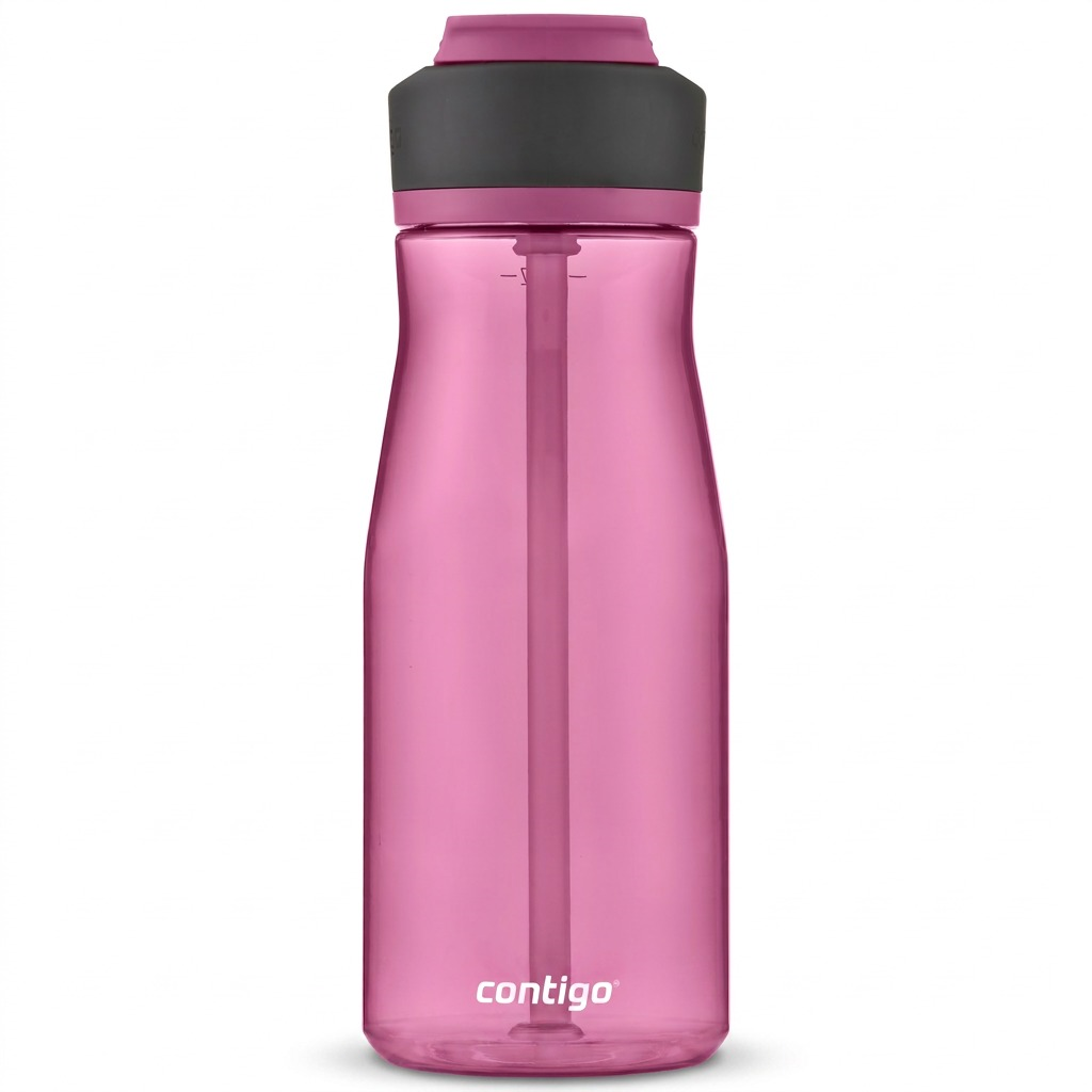 Contigo 32 oz Autospout Ashland 2.0 water bottle in Azalea and grey with a pure white background.