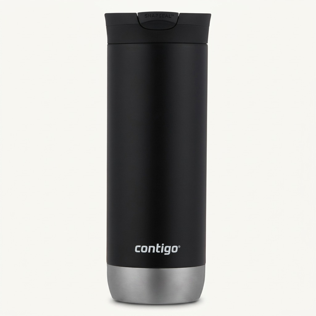 A high-resolution product shot of the 16oz Contigo Huron 2.0 SnapSeal Insulated Travel Tumbler in Licorice.