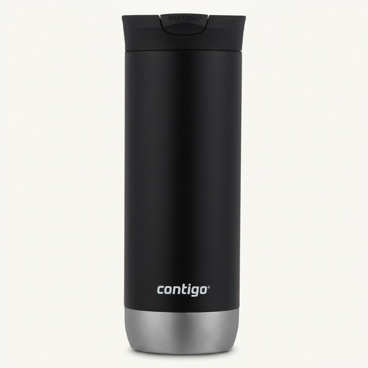 A high-resolution product shot of the 16oz Contigo Huron 2.0 SnapSeal Insulated Travel Tumbler in Licorice.