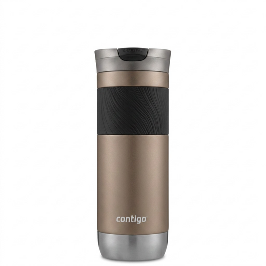 Pure high-resolution hero shot: Contigo Byron 2.0 Brown Sugar travel mug on white background.