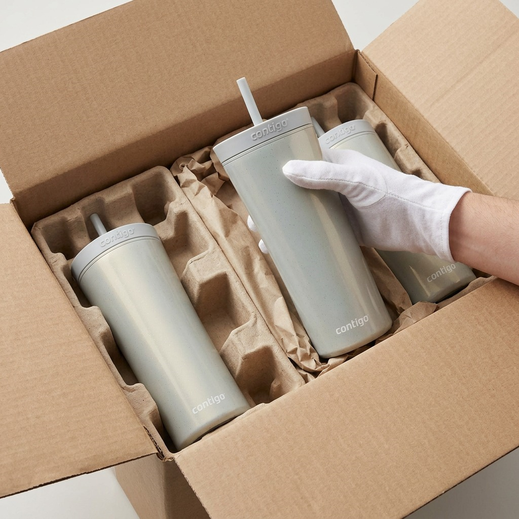 Image 7: Focus on secure packaging and unboxing confidence for the Macaroon tumbler, reducing damage worry.