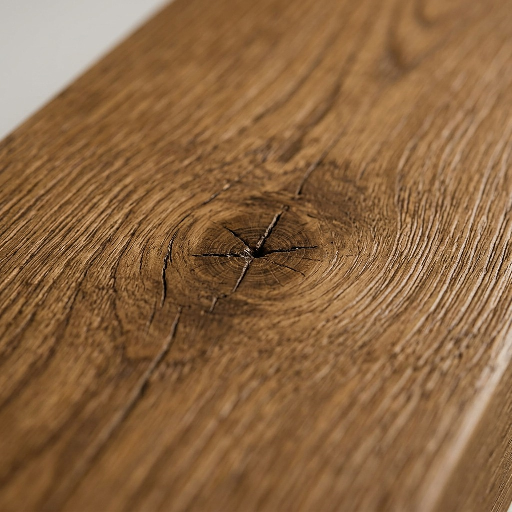 Extreme macro view of the rich whiskey brown wood grain texture of the floating beam mantel.