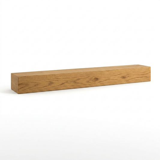 A high-resolution, centered image of a 72x5x7 honey-colored floating beam fireplace mantel.