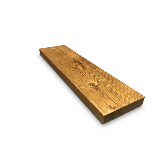 High-resolution hero shot of the solid wood honey-stained 36" floating shelf.